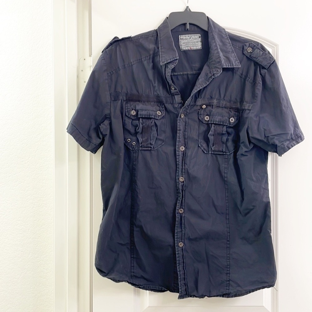 Marc Ecko Cut & Sew black short sleeve button down shirt